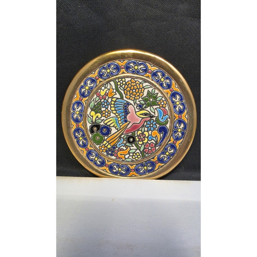 Art Cearco Enamel & Gold Decorative Miniature Plate 24k Wall Art Pottery Spanish